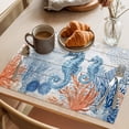 thumbnail image 3 of Blue Red Seahorse Coastal Placemats Set of 8 Summer Beach Coral Nautical Wood Place Mats Indoor Wipeable Table Mats Washable Dining Table Placemats for Kitchen Holiday Party Home Decor 13x19 Inch, 3 of 9