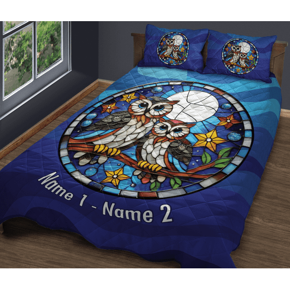 Lotusprinthandmade Personalized Owl Mother and Baby Quilt Bedding Set (White Binding) 5 Sizes (Made in Vietnam) (70x80), owl comfort quilt bedding, heartfelt mother quilt bedding