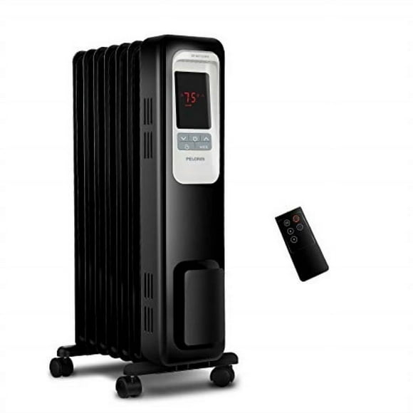 pelonis electric radiator heater, 1500w portable oil filled radiator space heater with digital thermostat, 24-hour programmable timer, remote control, safe heater for full room