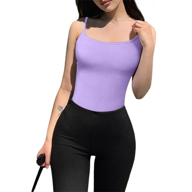 xiaxaixu Justaucorps pour Femmes, Sans Manches Côtelé Col Rond Couleur Unie Justaucorps Gainant Camisoles