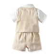 thumbnail image 2 of LWNYDPLSD Kids 3 Piece Suits Set Formal Gentleman Tuxedo Suit for Newborn Boy Wedding Graduation Dress Suit with Checkered Striped Vest+Shorts+Bowtie Button Down Short Sleeved Shirt Outfits, 2 of 7