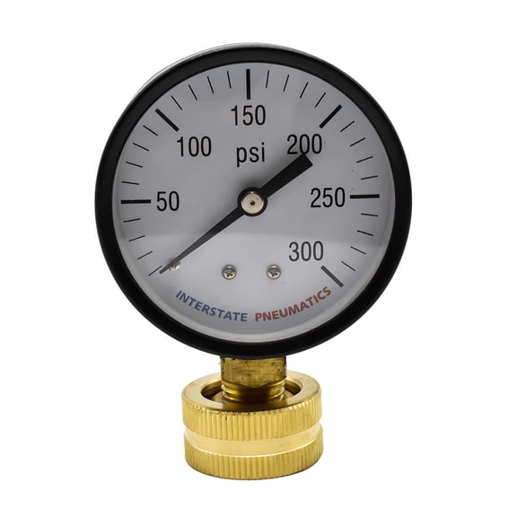 Interstate Pneumatics G2022-300W 2-1/2 Inch 300 PSI 3/4 Inch GHT, P2A Water Pressure Test Gauge, 3/4 Inch Female Hose Thread