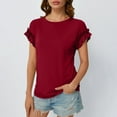 thumbnail image 5 of Fanxing Ruffles Short Sleeve Tshirts for Women 2025 Summer Tops Fashion Solid Color Tees Shirts Red,S, 5 of 7