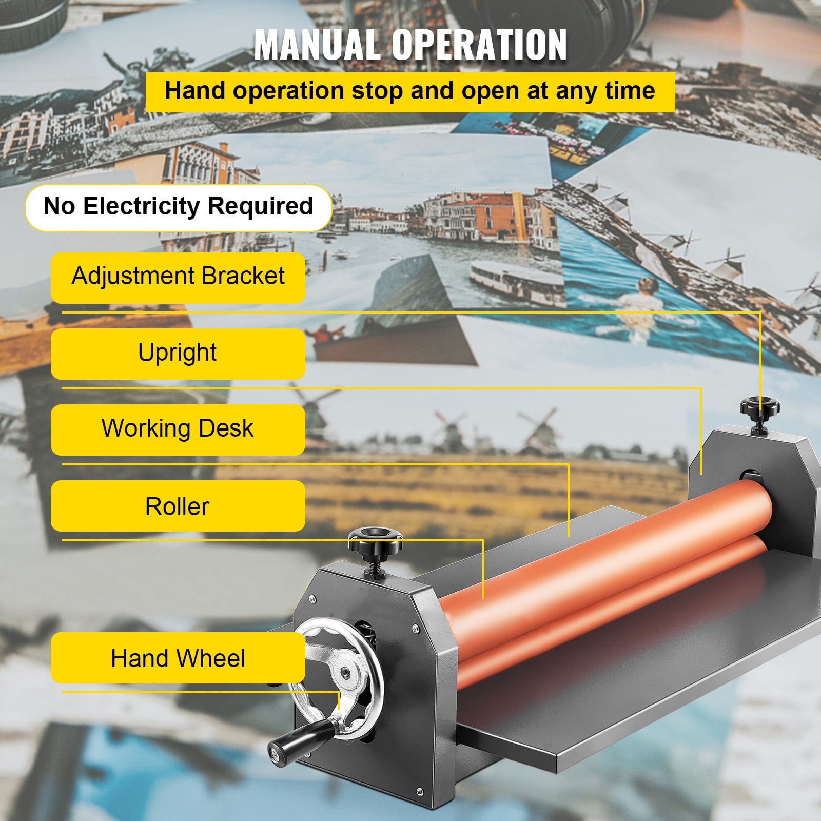 Vevor 25.5 inch 650mm Manual Cold Roll Laminator 1.18 inch Thickness Foldable Roll Laminating Machine Vinyl Photo Film Mounting Laminator