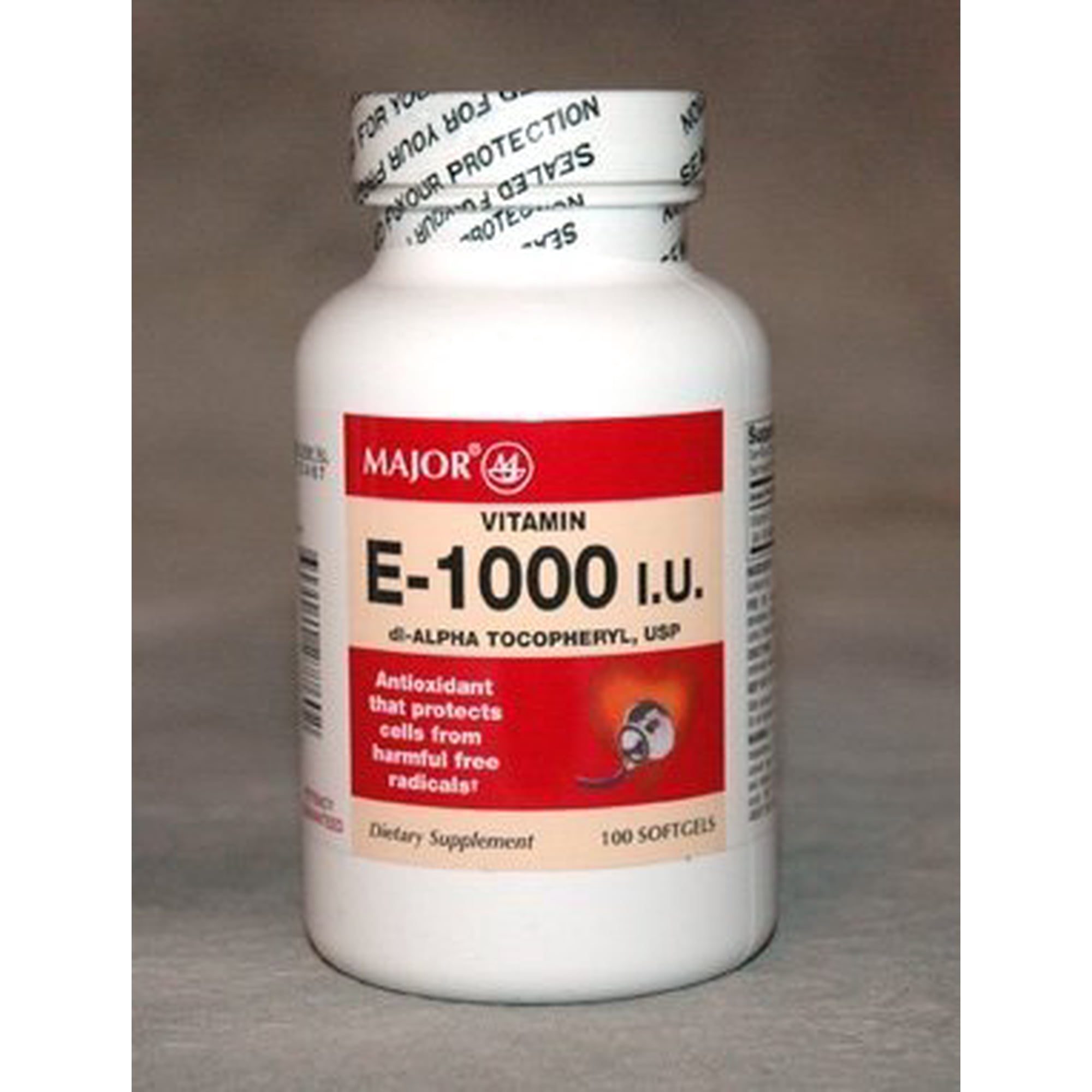 Major Vitamin E Capsules, 1000 IU, Yellow, 100 Count