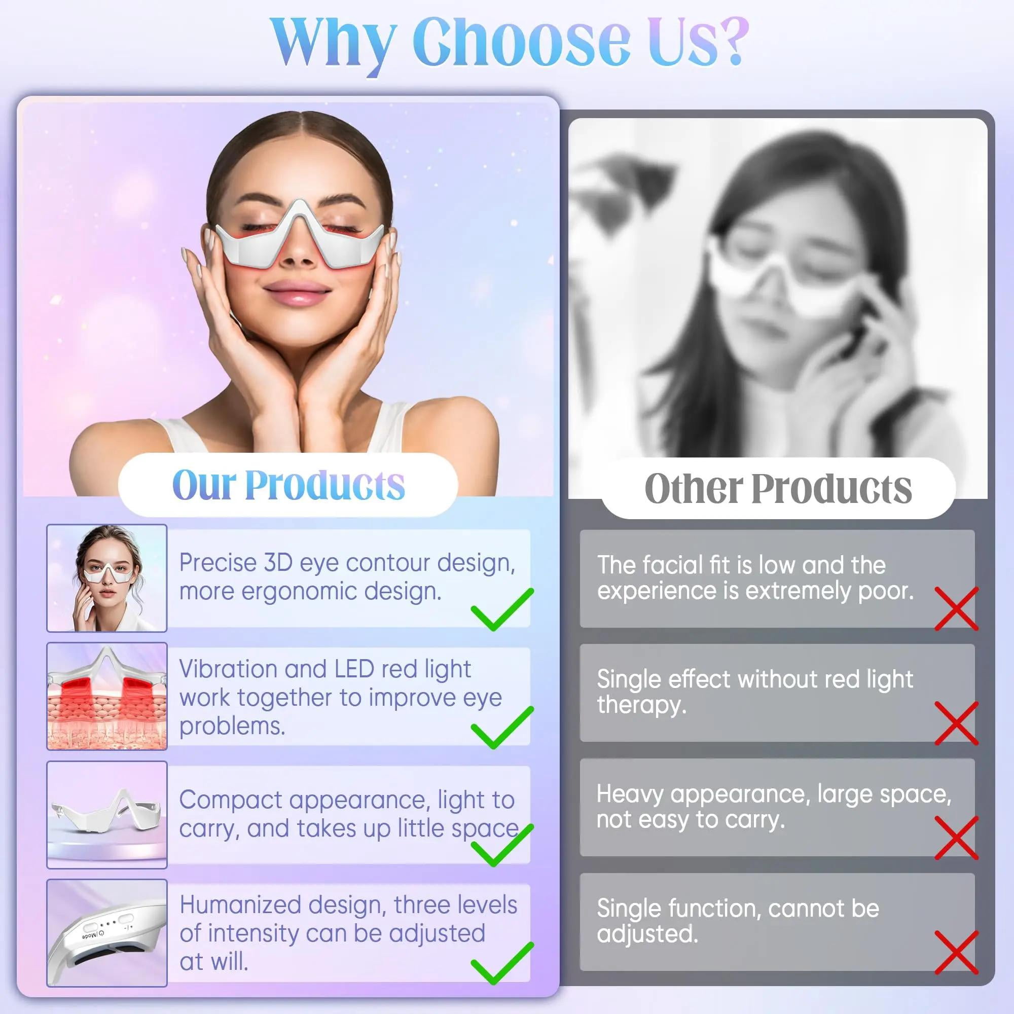 Red Light Therapy Device Microcurrent Eye Massager Red Light Eye Mask for Eye Bags Dark Circles Puffiness Wrinkles Fine Lines