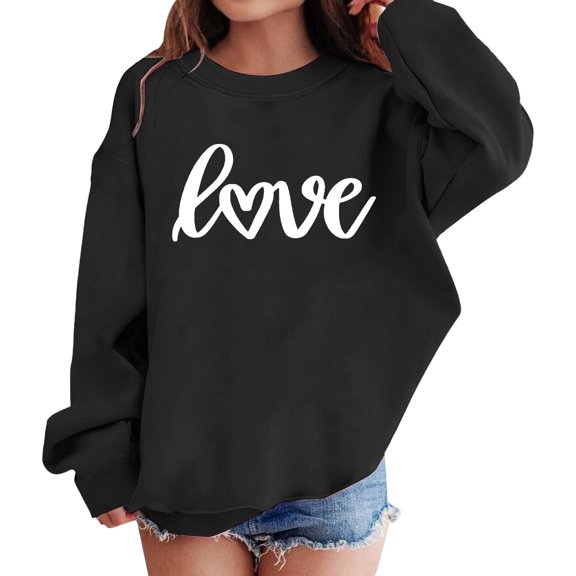 Toddler Baby Girls Heart Sweatshirt Kids Valentine's Party Outfit Shirt Long Sleeve Tops Girls Oversized Sweatshirt Black 5 Y-6 Y