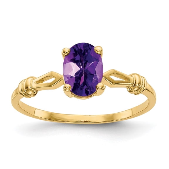 Diamond2Deal 14k Yellow Gold 7x5mm Oval Amethyst Ring for Women Size-6