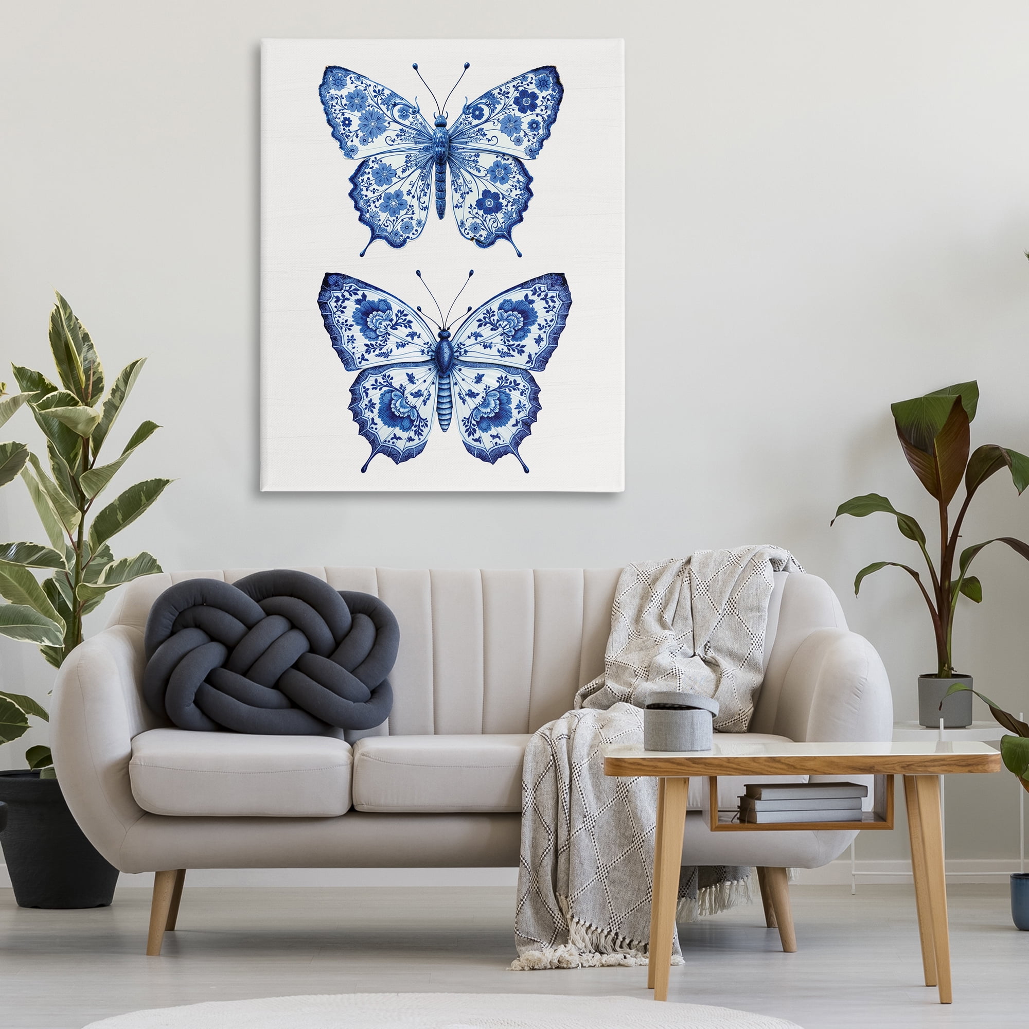 Ornate Toile Pattern Butterflies Canvas Wall Art, design by Lettered and Lined
