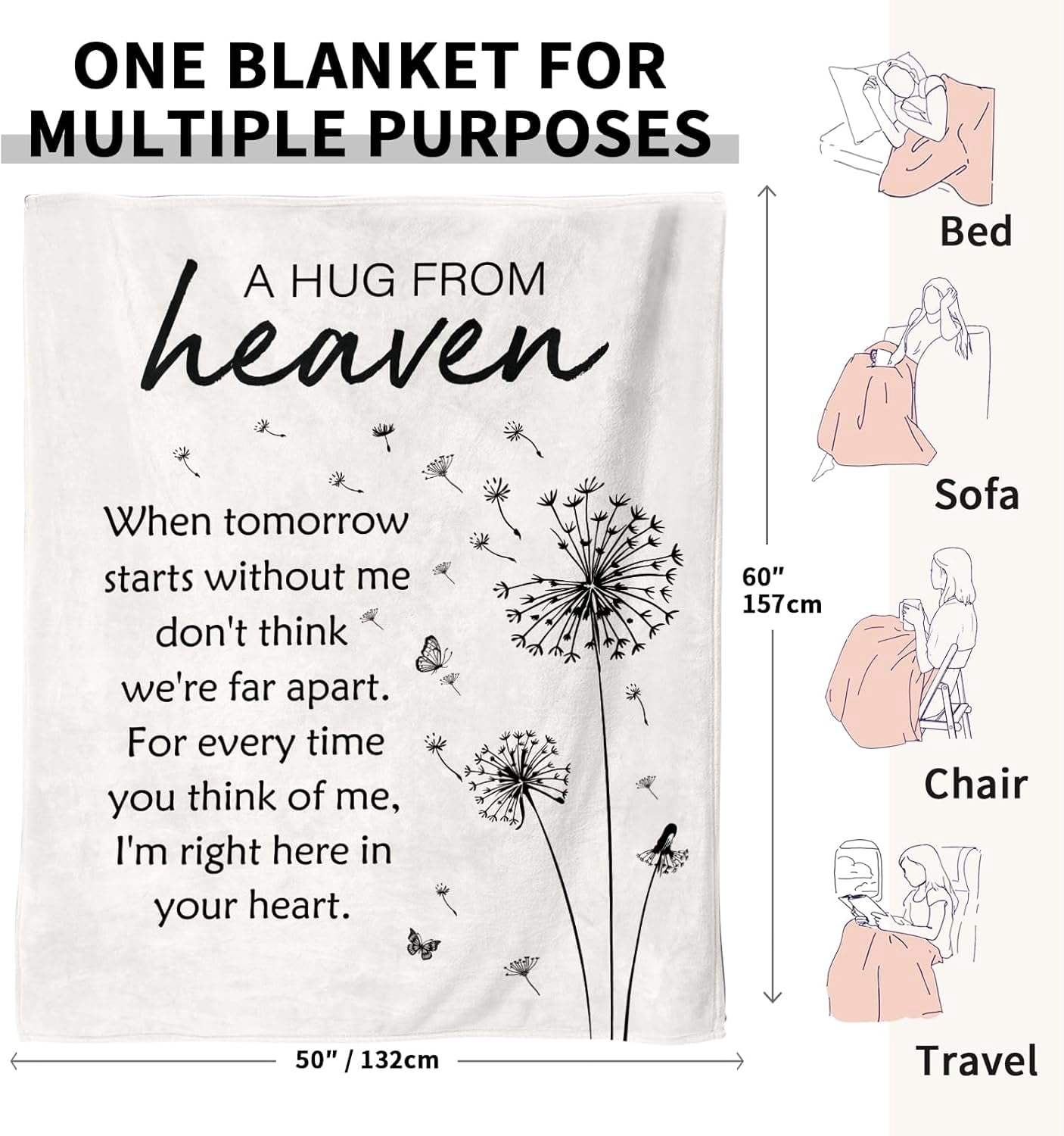 Memorial Sympathy Gifts for Loss of Loved One, Soft Flannel Memorial Blanket, Bereavement Gift Idea, Grief Condolences Sorry for Your Loss for Mom Dad Grandma Grandpa Sister