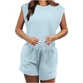 thumbnail image 4 of Mrat Womens Elastic Waist Pants Women's Solid Color Sleeveless Top Drawstring Romper with Elastic Waist Shorts Jumpsuit Straight Leg Pants Ladies S-94 Sky Blue m, 4 of 9