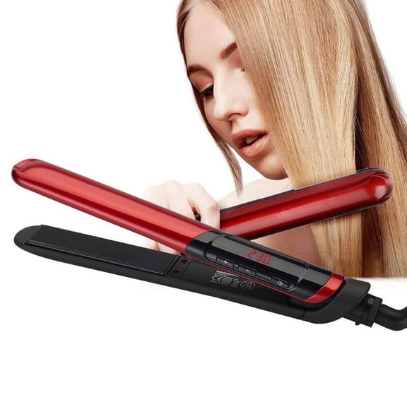 Heating Flat Iron Hair Straightener 2 In 1 Curler Professional Temperature Adjustment Curling Straightening With LED Digital