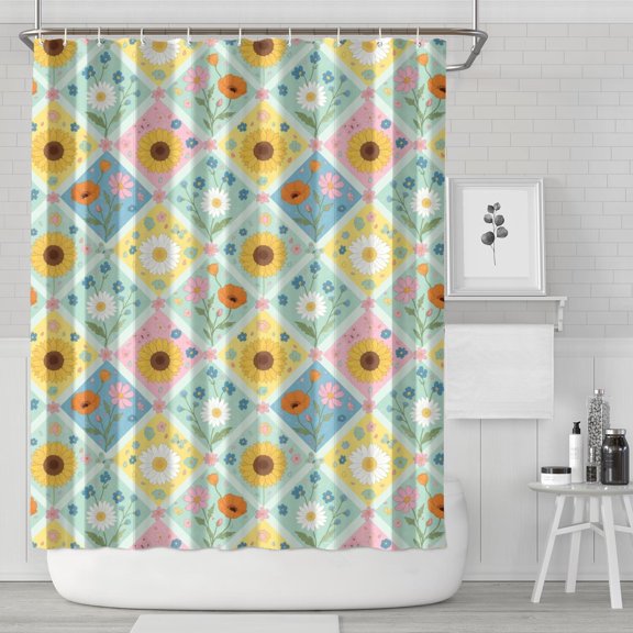 Pioneer Flower Floral Print Pattern Shower Curtain 84”x72", Bathroom Decorative Shower Curtain Set with 12 Hooks, Waterproof Washable