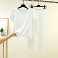 thumbnail image 2 of Bixock Women Pajamas Set Loungewear Sleepwear 2 Piece Pjs Short Sleeve Crew Neck Top Elastic Waist Jogger Pant Loose Stretch Light Summer Casual Indoor Women Clothings, 2 of 4