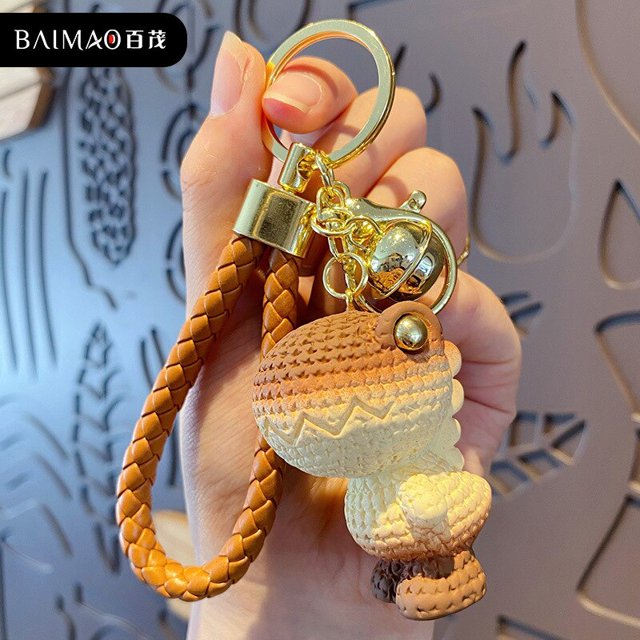 LLavero de dinosaurio de lana de resina con degradado de dibujos animados, figura de pareja bonita y delicada, llavero colgante para bolso de coche, llavero para niña xuanjing unisex