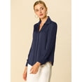 thumbnail image 4 of Camisa de trabajo de manga larga con blusa elegante con cuello en V de oficina para mujer Azul marino L Unique Bargains Camisa, 4 of 6