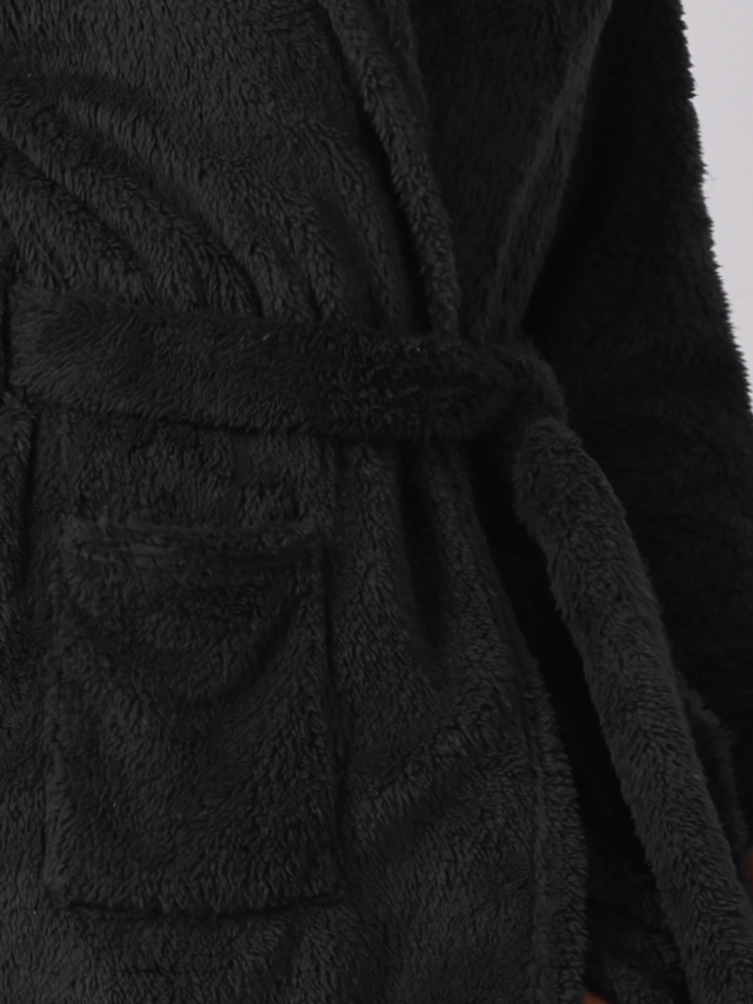 DARING DIVA Fuzzy Hooded Plush Bath Robe Mini Bathrobe XS Black