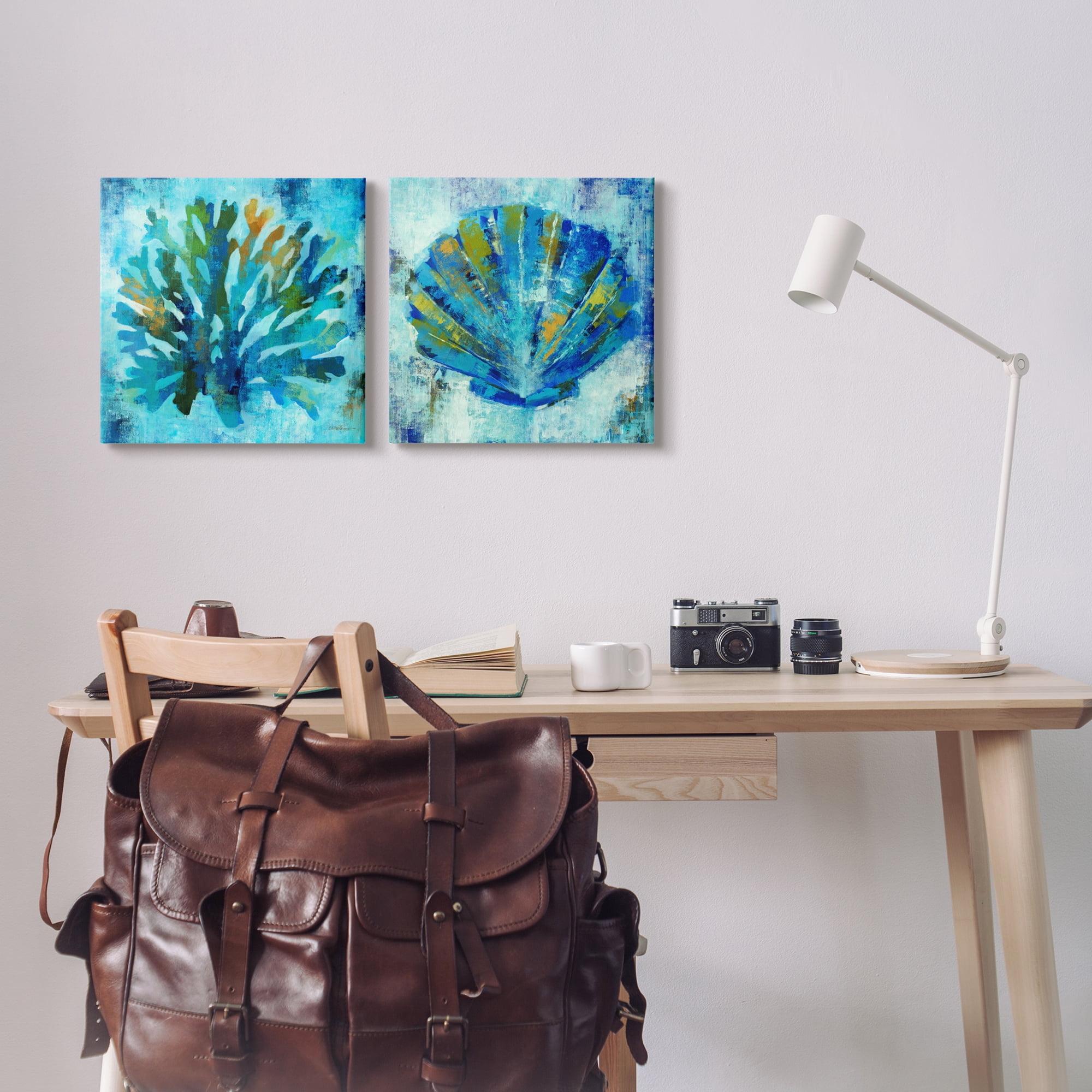 Stupell Industries Blue Sea Life Abstraction Animals & Insects Painting Gallery Wrapped Canvas Print Wall Art, 17 x 17, Set of 2