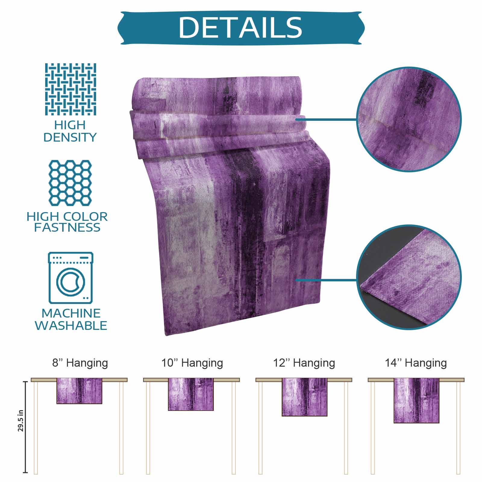 Table Runner 72 Inches Long for Kitchen Dining, Purple Dresser Scarf Farmhouse, Dining Table Decorations for Wedding/Parties, Retro Oil Painting Modern Abstract Art Aesthetics 18 x 72 In