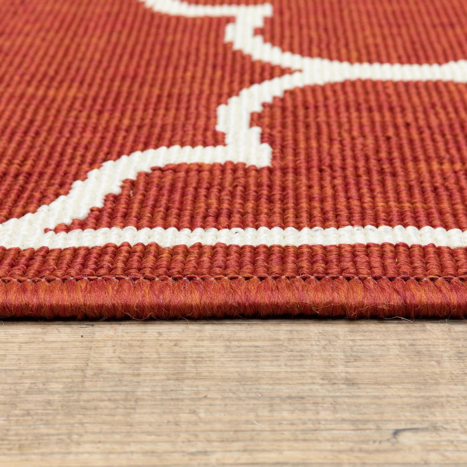 Oriental Weavers Meridian Indoor/Outdoor Rug - 1295R - 6'7" x 9'6" - in Red/ Ivory - Moroccan Style, Water, Stain and Fade Resistant, Hose Clean, Patio, Outdoor Living Area Rug