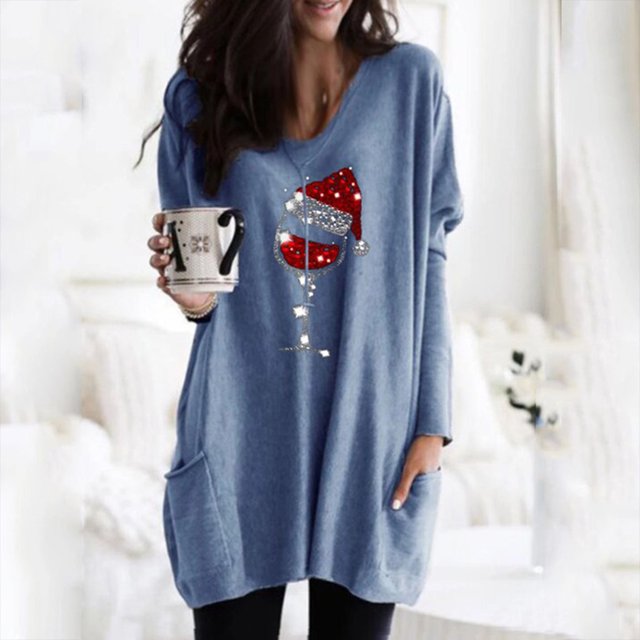 Pntutb Blusa informal de manga larga con estampado navideño para mujer Pntutb Pntutb-8567
