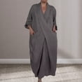 thumbnail image 3 of Quixlent Spring Fall Maxi Dress Robe Baggy Cross V Neck Solid Color Large Pocket Retro A-line Bohemian Maxi Dress Casual Party Travel Dress, 3 of 7