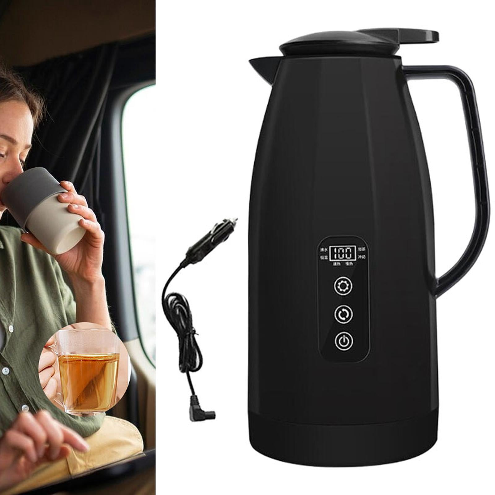 Baoblaze Electric Car Kettle 12V 24V Multifunctional 304 Stainless Steel Water Boiler Black 1.5L