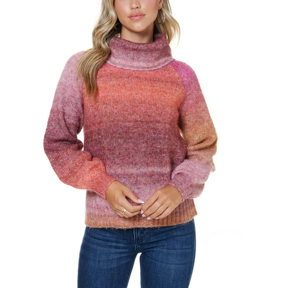 John Paul Richard Womens Open Stitch Ombre Turtleneck Sweater