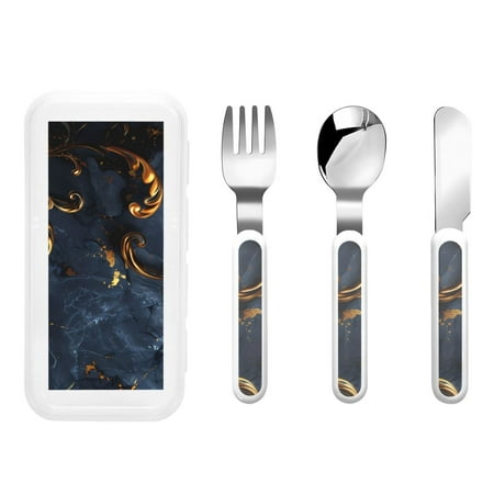 

Cauagu Elegant Gold Scrollwork Print 3-Pieces Toddler Cutlery Set Kids Silverware Set with Spoons Forks & Knife Stainless Steel Utensils for Kids Dishwasher Safe