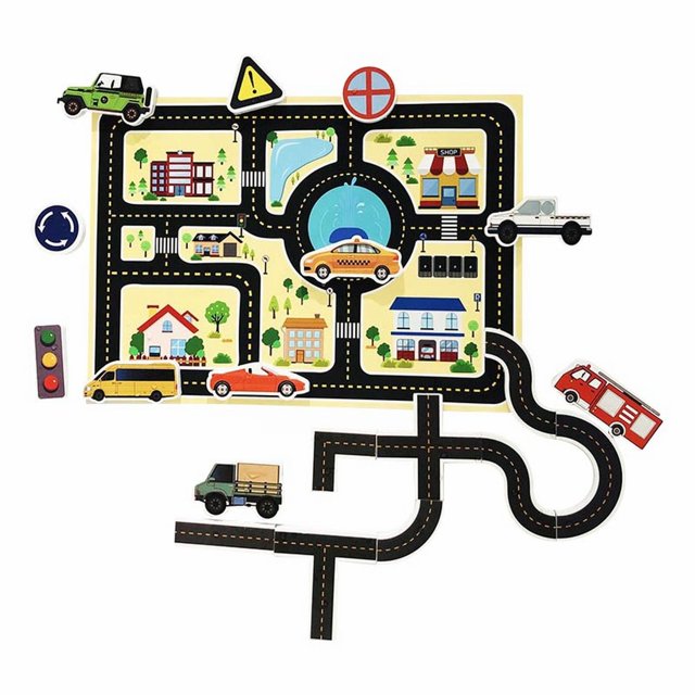 kjfeif City Streets Floor Jigsaw Puzzle for Kids 3+, Large Preschool Learning Toy Set with Vehicles and Buildings, Develops Problem-Solving and Spatial Reasoning Skills, Fun Gift for Boys and Girls