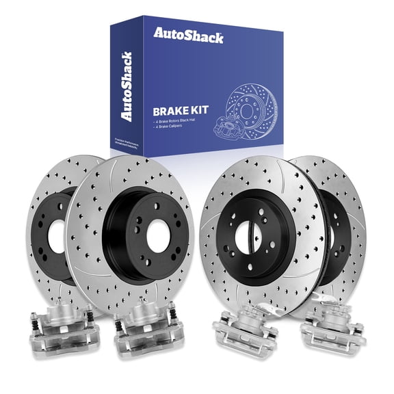 AutoShack Front Vented & Rear Solid Drilled & Slotted E-Coated Brake Rotors   Calipers 8-PC Brake Kit Replacement for 2008-2009 Honda Accord 2009-2014 Acura TSX ShadowGuard