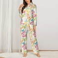 thumbnail image 2 of Saiise Retro Colorful Butterfly Print Women Soft Pajama Sets,Long Sleeve Sleepwear Button Up 2-Piece Pjs Lounge Sets-Small, 2 of 7