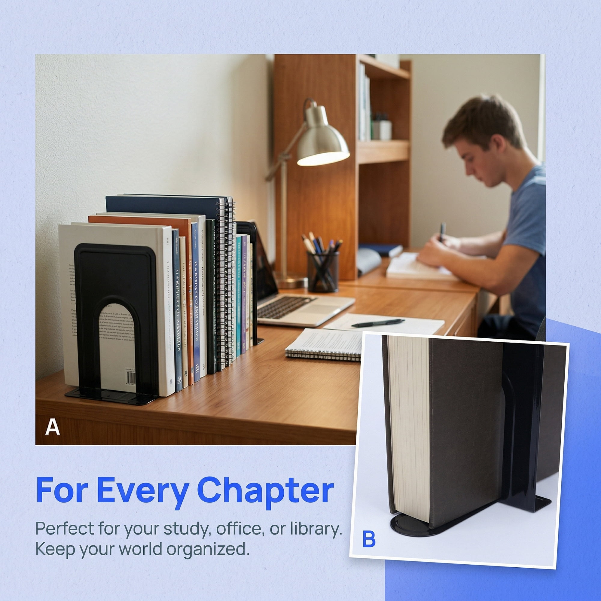 Unique Bargains Expandable Iron Bookends with Compartments Black 5.2"L x 6.5"W x 8.5"H