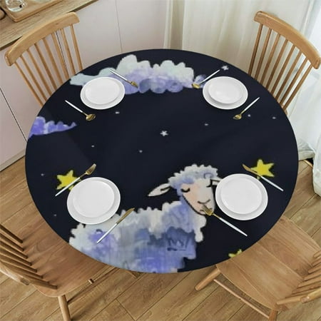 

BCIIG Sheep Stars Night Round Table Cover Stain Resistant Washable Indoor Outdoor Tablecloth Kitchen Dining Wedding Parties 100% Polyester Full Width Single-Sided Printing Tablecloths 31 -35