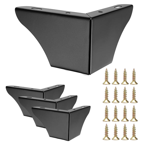 JuxYes Lot de 4 Pieds de Meuble avec Vis, Pieds d'Armoire de Sofa Noirs de 3 Pouces, Pieds de Remplacement Antidérapants avec Protecteur en Caoutchouc pour Table, Armoire, Fauteuil de Canapé, Bibliothèque, Commode d'Armoire, Lit