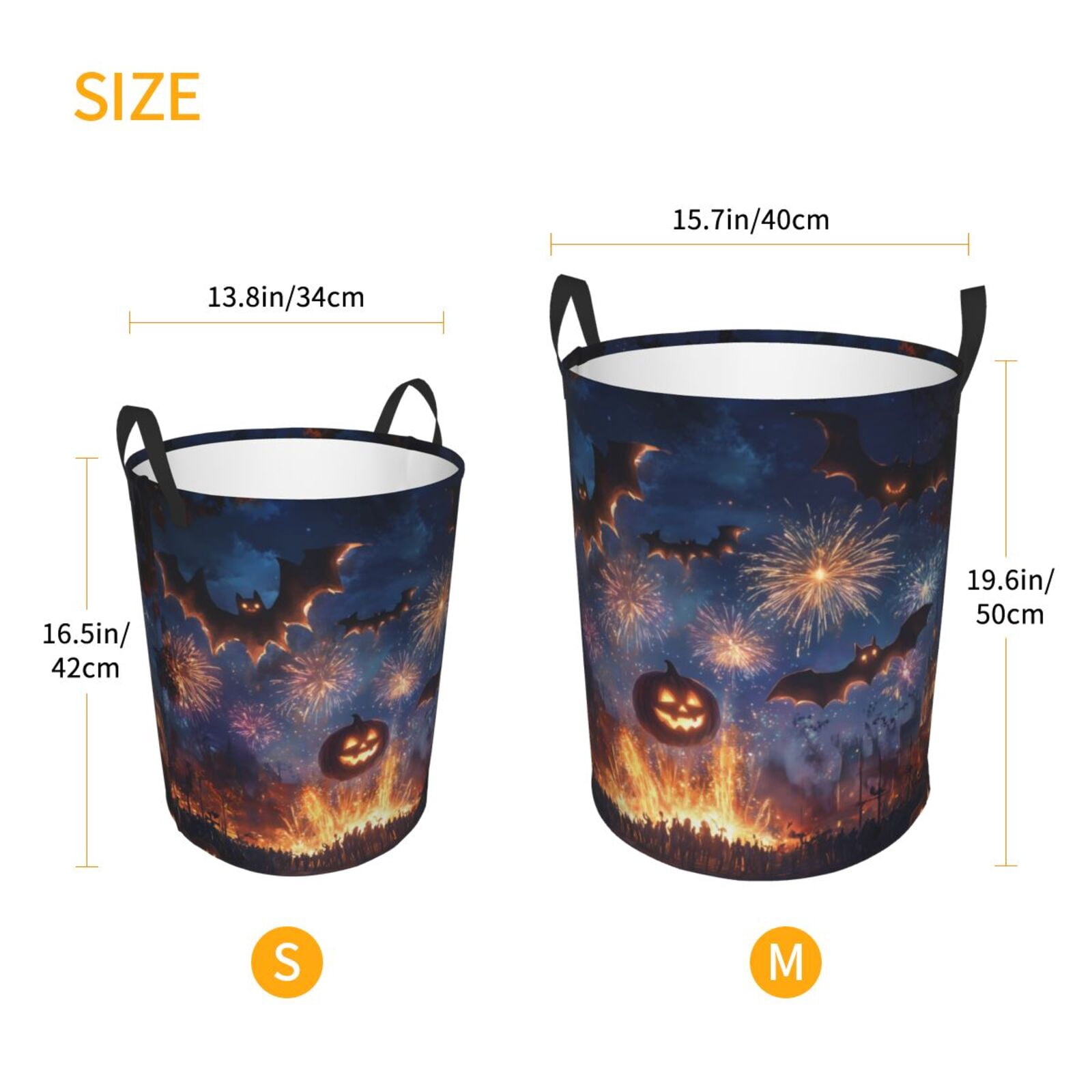 Large Laundry Basket with Handles - Halloween Pumpkin Bat Glow k Kids Baby Dirty Clothes Laundry Hamper for Bedroom Aesthetic