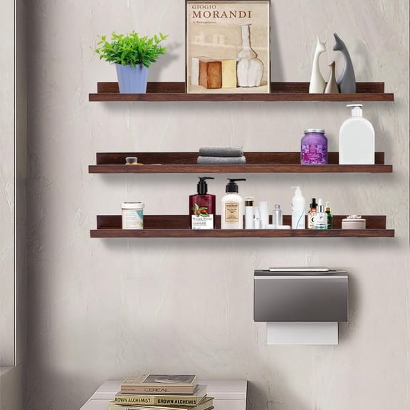 Floating Shelves Wall Mount Deep Walnut for Wall Storage 36 Inch Rustic Picture Photo Ledge Shelf with Lip Nursery Book Shelves for Kids Room Bedroom Bathroom Living Room Kitchen Decor Set of 3