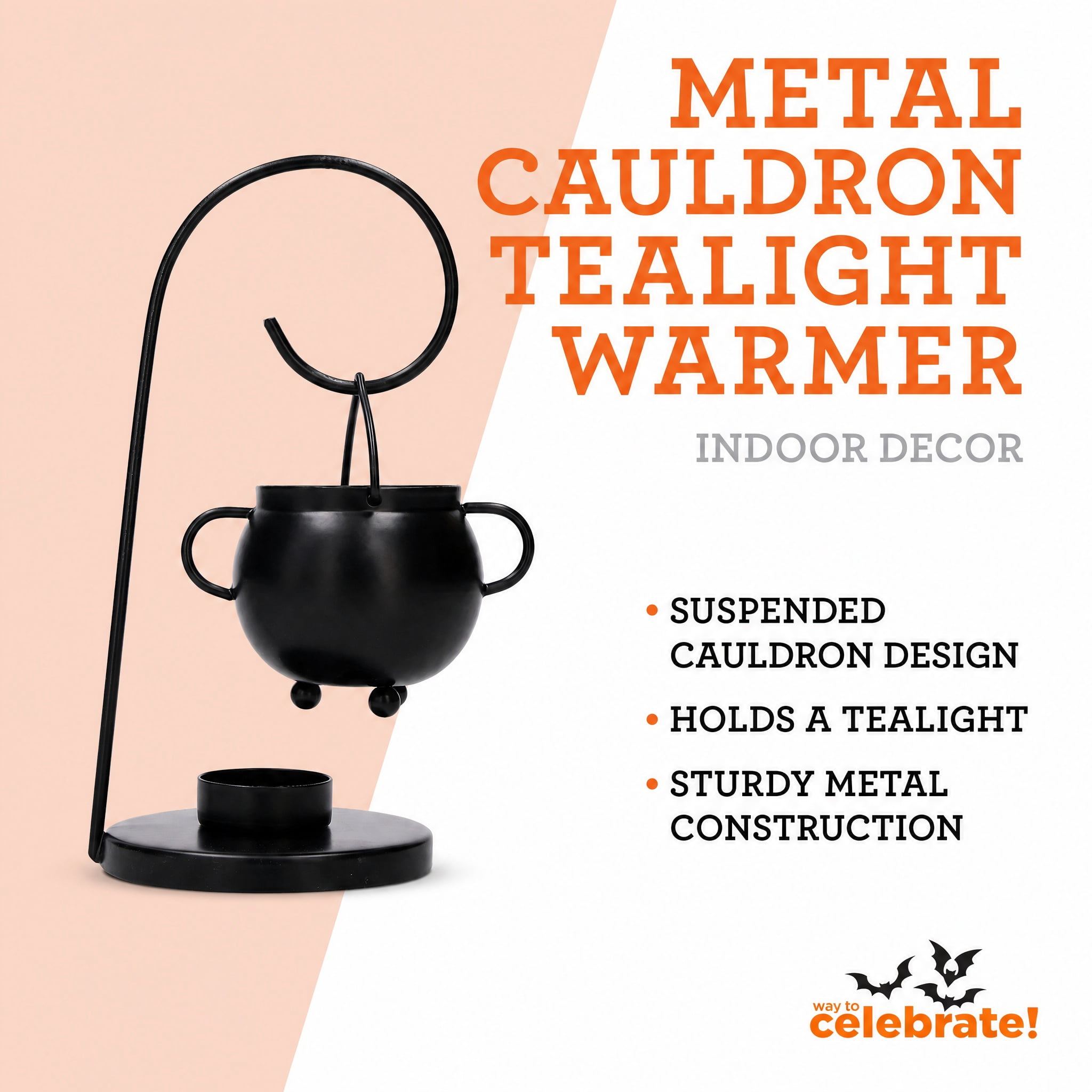 Metal Cauldron Tealight Warmer, Black, 9", Halloween by Way To Celebrate