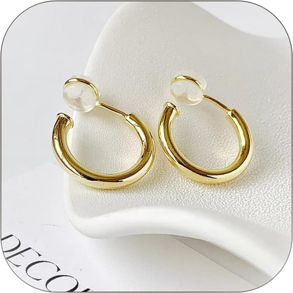 Dainty Gold Hoop Earrings - Clip On, Huggie, Trendy Women's Jewelry Gift (Gold)