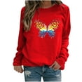 thumbnail image 2 of QUNYINEY Crew Neck Womens Sweatshirt Butterfly Casual Red Long Sleeve Tops Loose Drop Shoulder Pullover Sweatshirts, 2 of 3