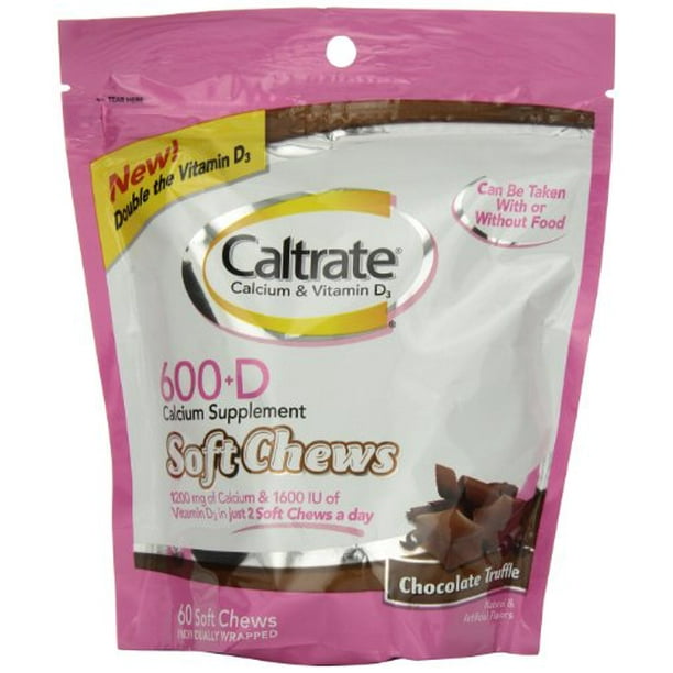 5 Pack Caltrate Calcium Vitamin D Soft Chews Chocolate Truffle 60