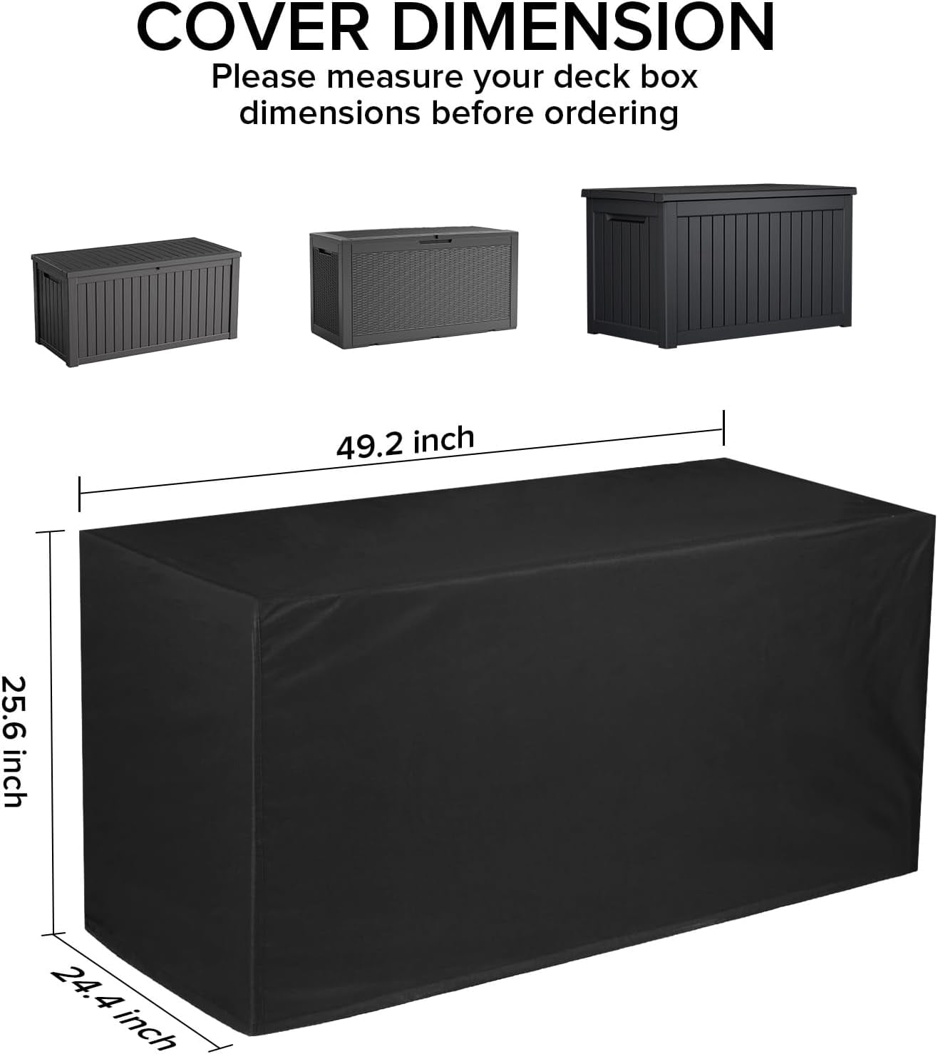 100 Gallon Deck Box Cover - 600D Heavy Duty Waterproof, 49"x24"x25" Outdoor Storage Cover for Patio/Garden, Windproof & Tear-Resistant