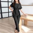 thumbnail image 2 of Birdeem Printemps et Été Femmes Élégant Bandage Uni Décontracté Manches Courtes Col Rond Blouses Hauts Ensembles Pantalons Longs, 2 of 12