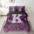 thumbnail image 2 of Feelyou Initial K Letter Bedding Comforter Set 7pcs, Sequin Print Monogrammed King Bedding Sets, Romantic Pink Butterfly Reversible Bed Sheets, Lightweight Room Decor, 2 of 7
