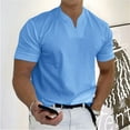 thumbnail image 3 of Cuoff Men's casual solid color V-neck gentleman's business short-sleeved fitness T-shirt Blue L, 3 of 5