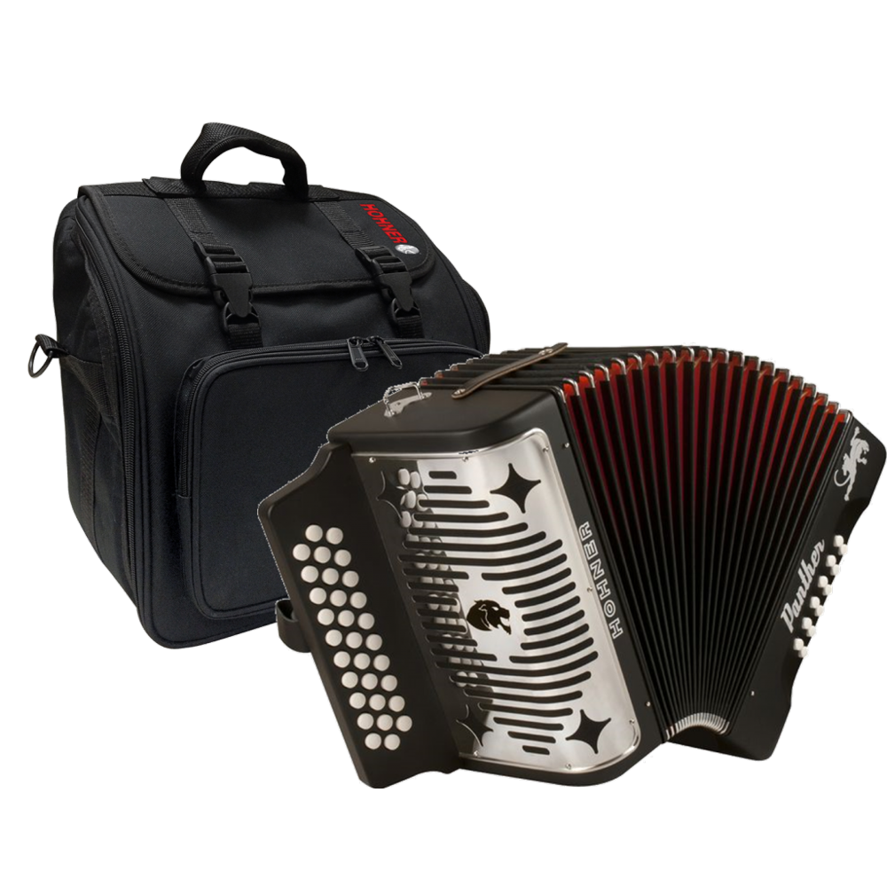 Hohner 3100 Panther Diatonic Accordion w/AGB Gig Bag, Key GCF, Black