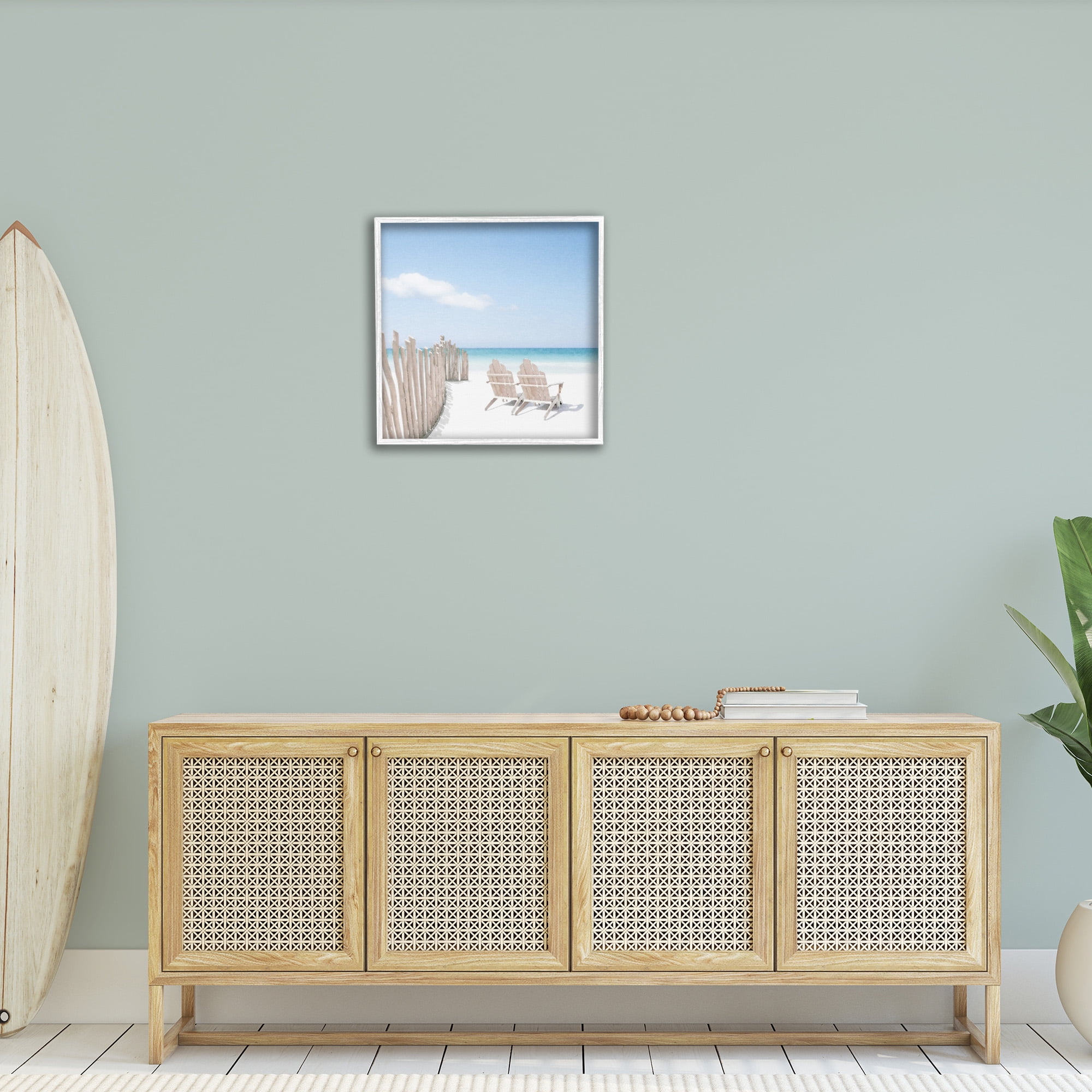 Stupell Industries Minimal Beach Chairs View Landscape Painting White Framed Art Print Wall Art, 24 x 24