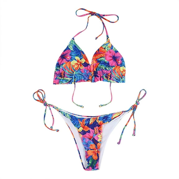 QLEICOM Womens Swimsuits Tummy Control Plus Size Swimsuit Coverup Fashion Sexy Open Back Strap Split Swimsuit Printed Bikini H M