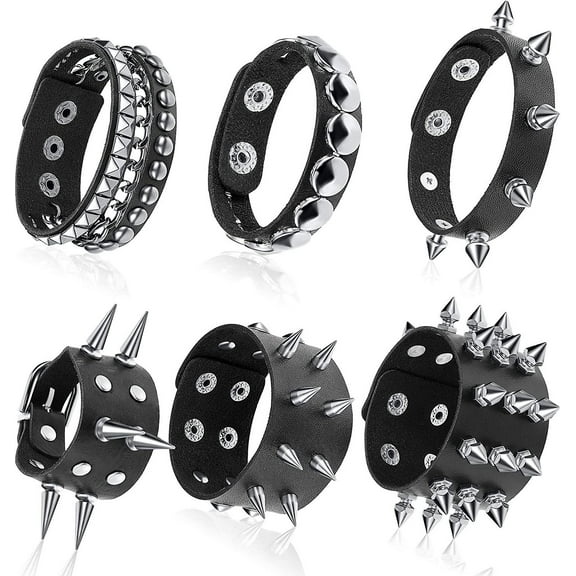 Punk Studded Bracelet Rivets Leather Rivets Bracelet Cuff For Christmas Pack Of 6