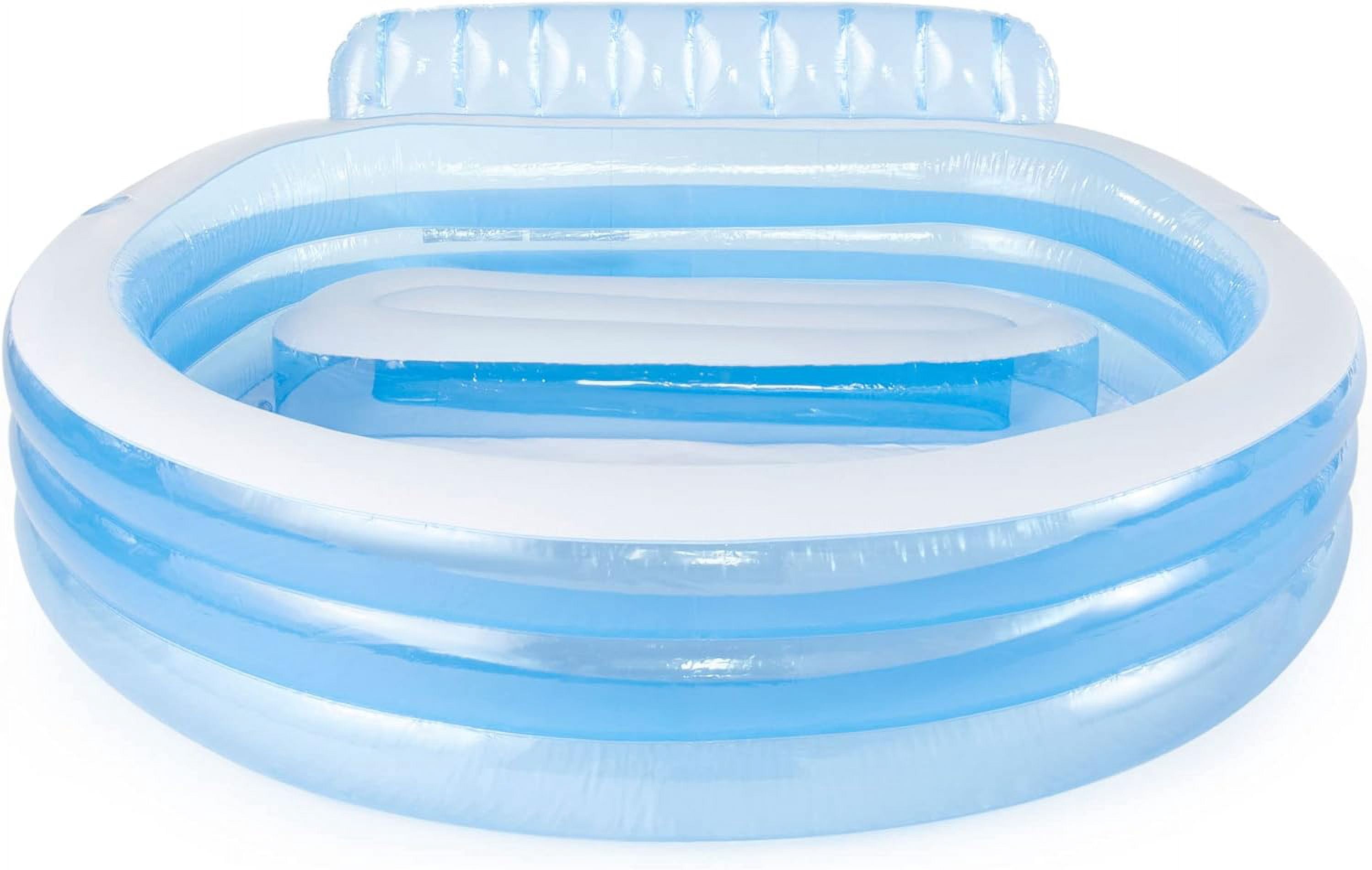 Swim Center Inflatable Family Lounge Pool: Built-In Bench – Cup Holder – 156 Gallon Capacity – 90" x 86" x 31" – Blue